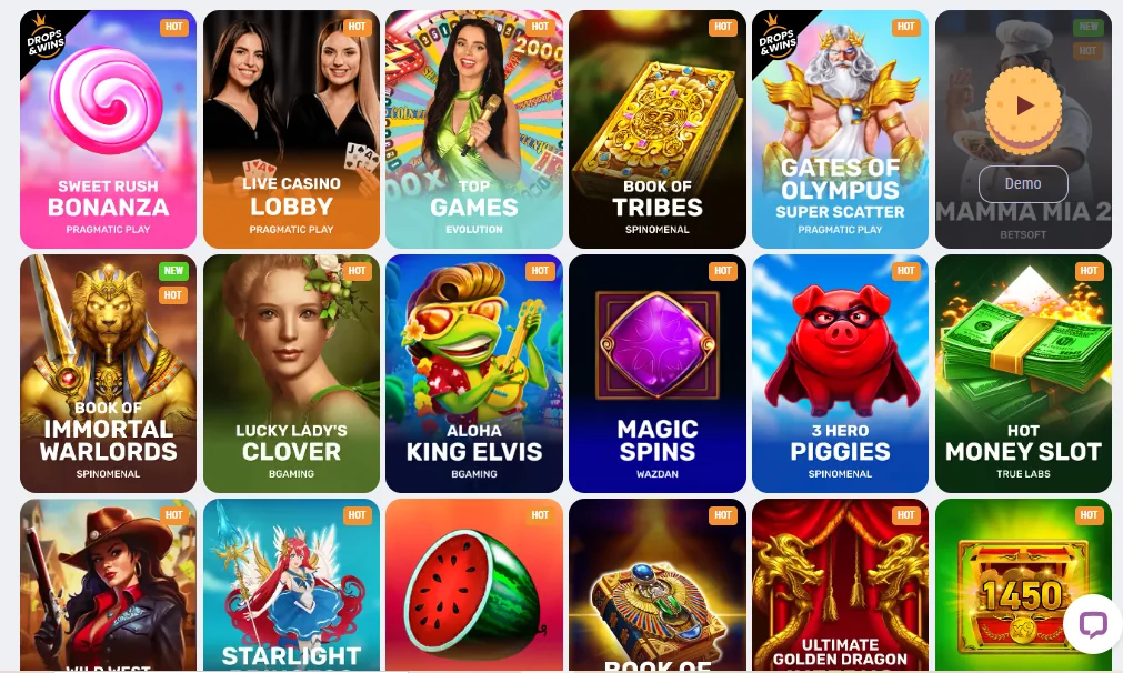 Screenshot of Cookie Casino's games lobby