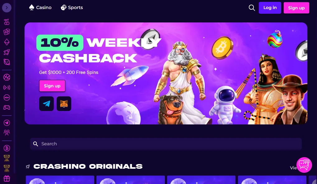 Screenshot of Crashino's welcome bonus offer