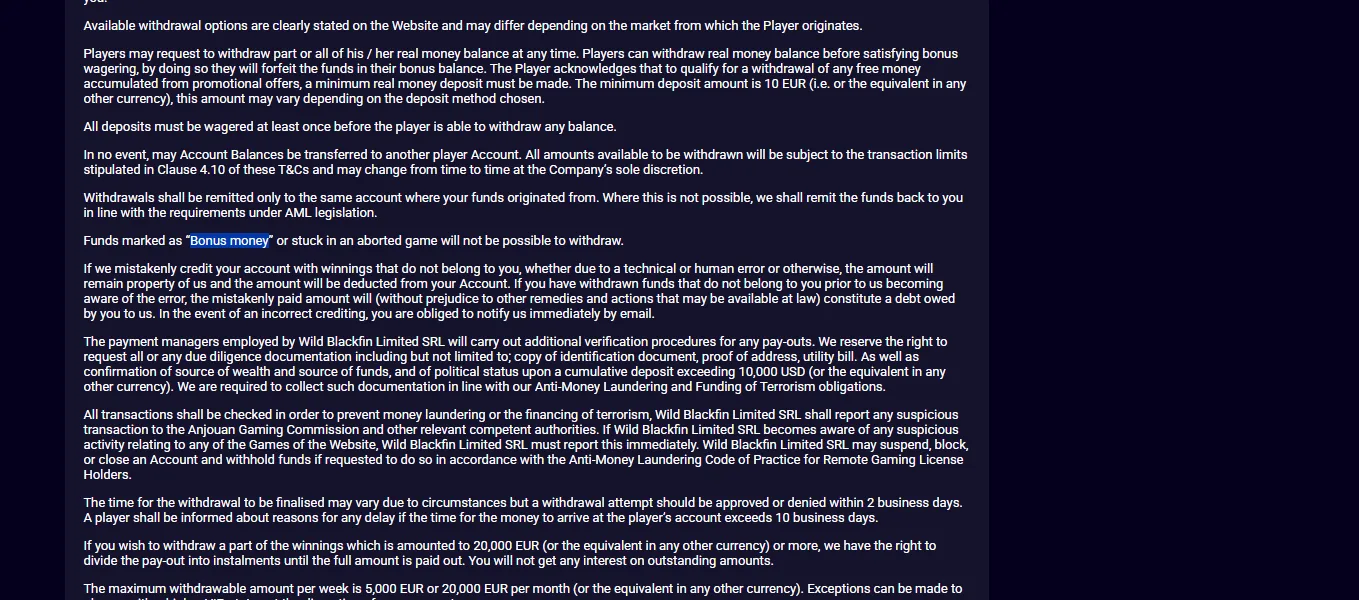 Bonus Terms screenshot