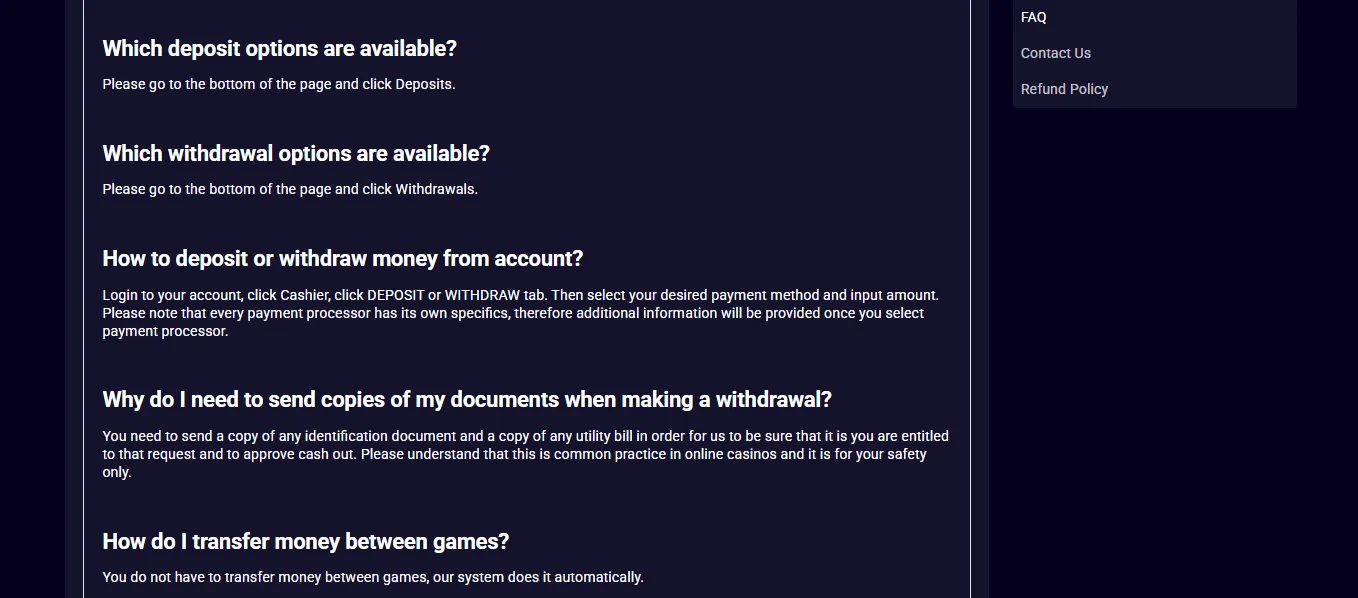 Deposit Methods screenshot