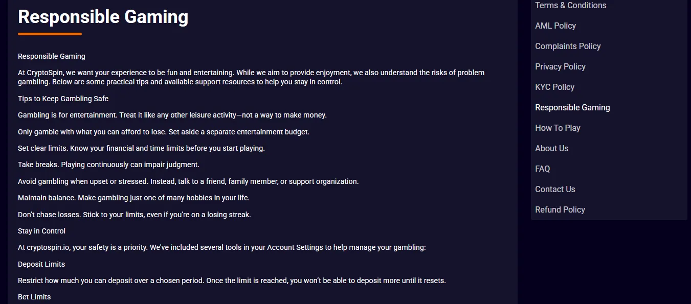 Responsible Gambling screenshot