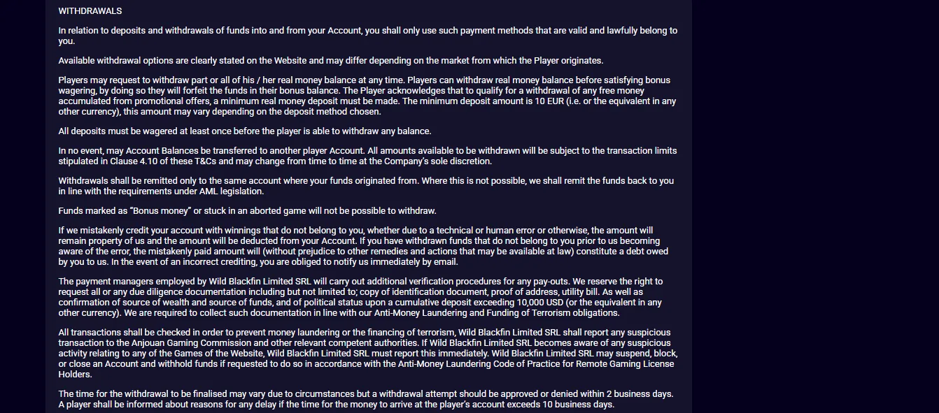 Withdrawal Limits screenshot