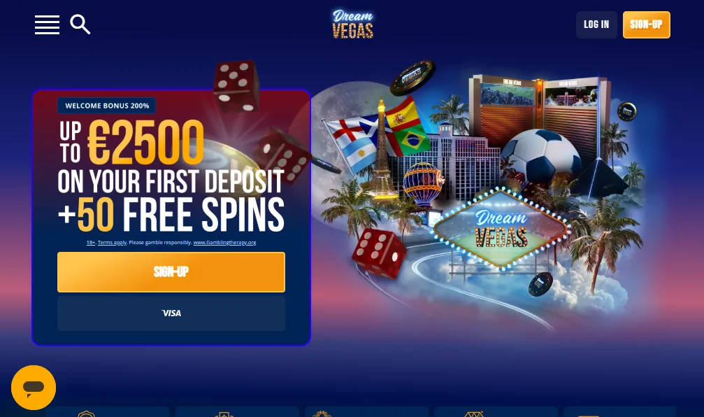 Screenshot of Dream Vegas's homepage