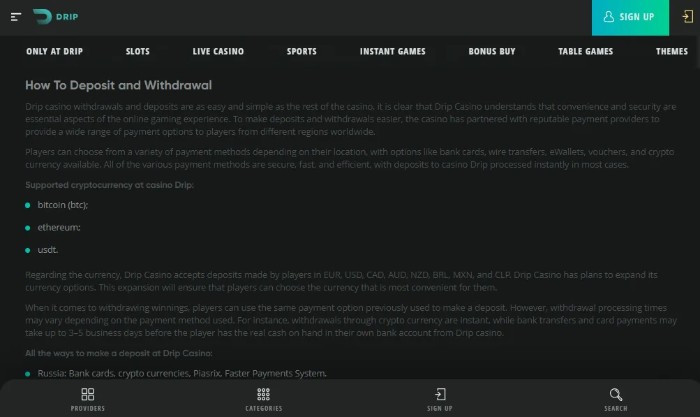 Screenshot of Drip's cashier and payment methods