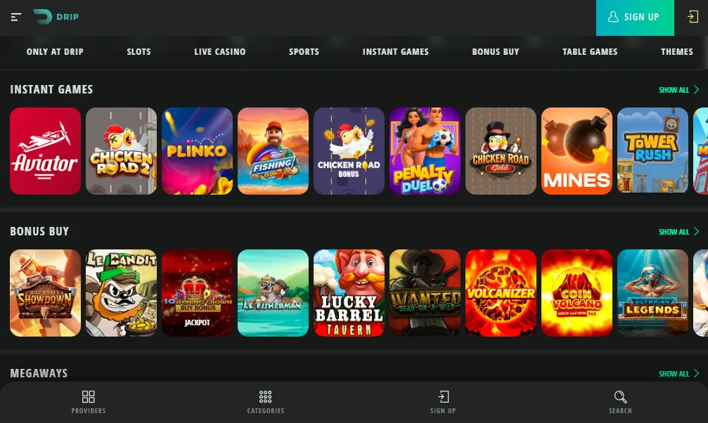 Screenshot of Drip's games lobby