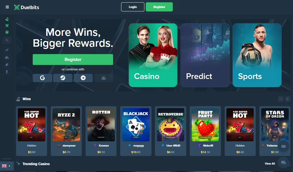 Screenshot of Duelbits's homepage