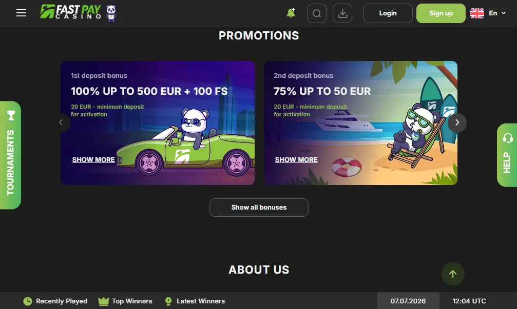 Screenshot of Fastpay's welcome bonus offer
