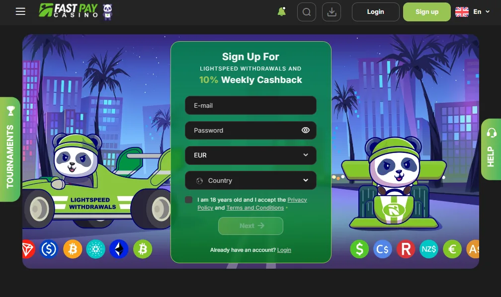 Screenshot of Fastpay's homepage