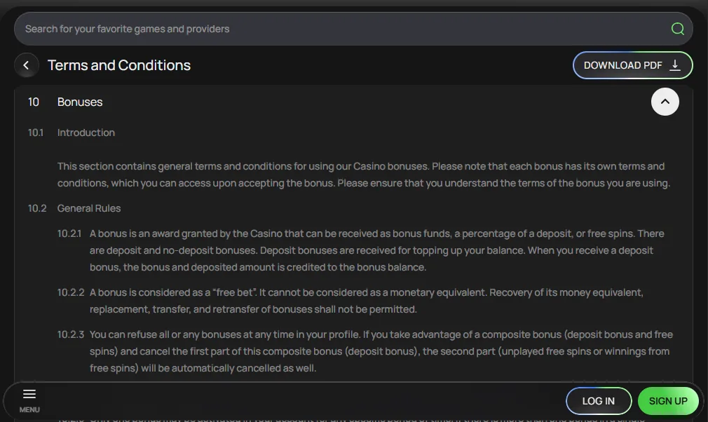 Screenshot of Flagman Casino's bonus terms and wagering requirements