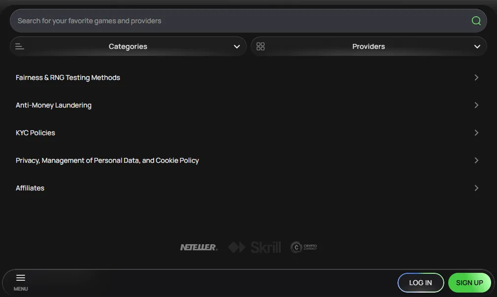 Screenshot of Flagman Casino's cashier and payment methods