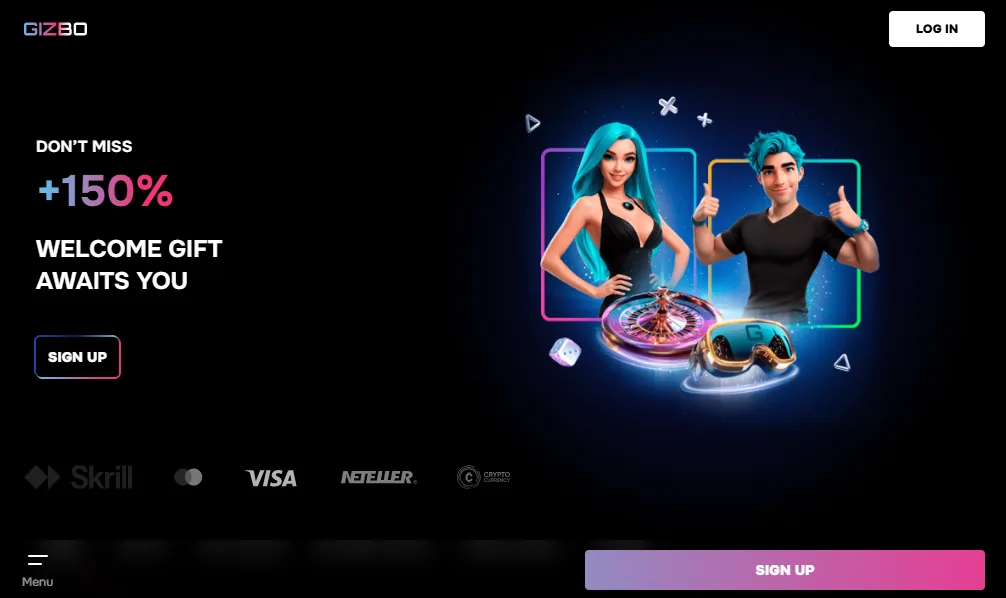 Screenshot of Gizbo's welcome bonus offer
