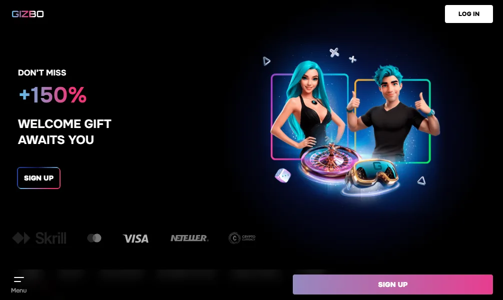 Screenshot of Gizbo's cashier and payment methods