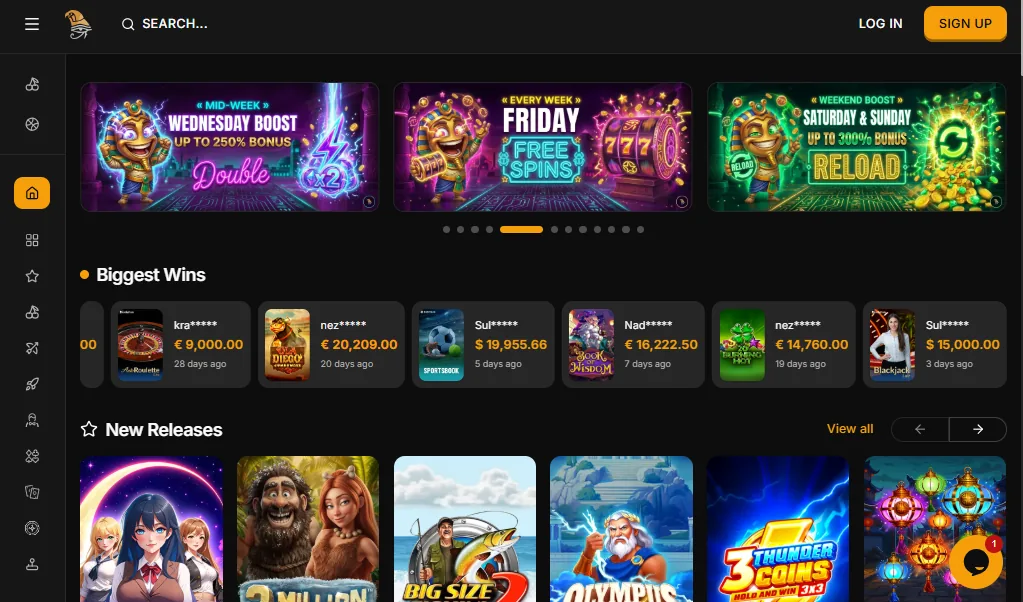 Screenshot of Horus Casino's welcome bonus offer