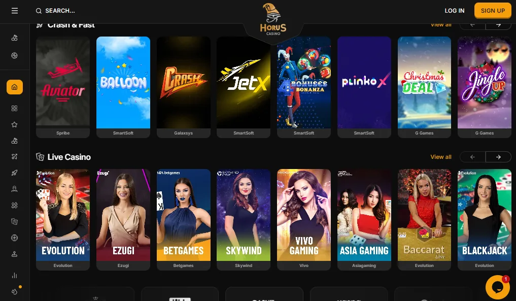 Screenshot of Horus Casino's games lobby