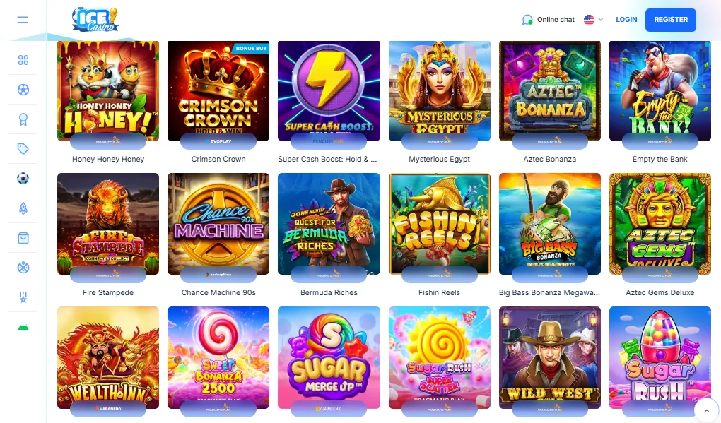 Screenshot of Ice Casino's games lobby