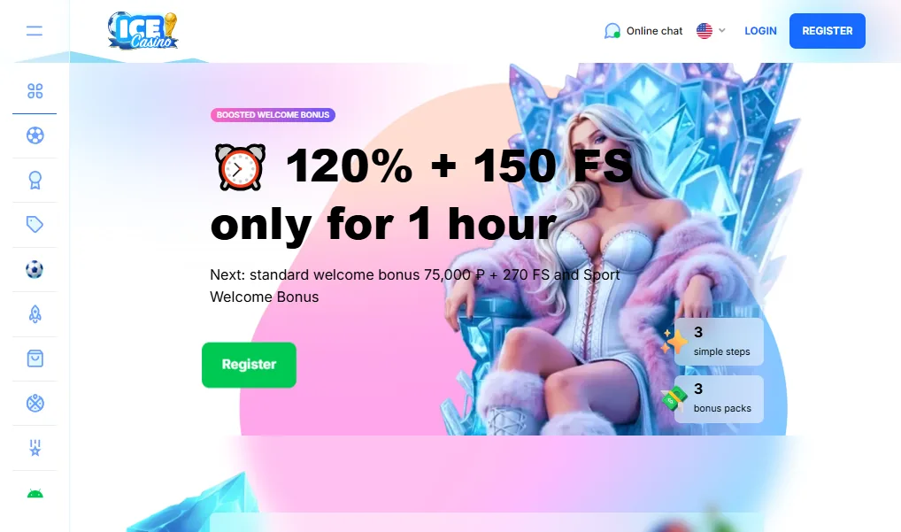 Screenshot of Ice Casino's homepage
