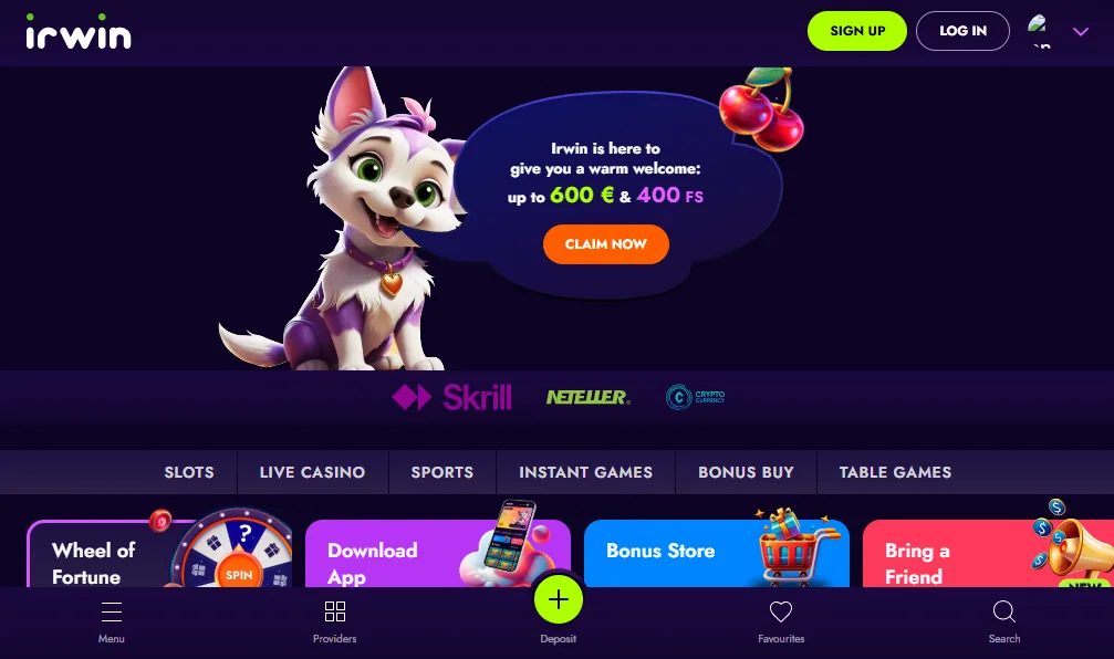 Screenshot of Irwin's cashier and payment methods