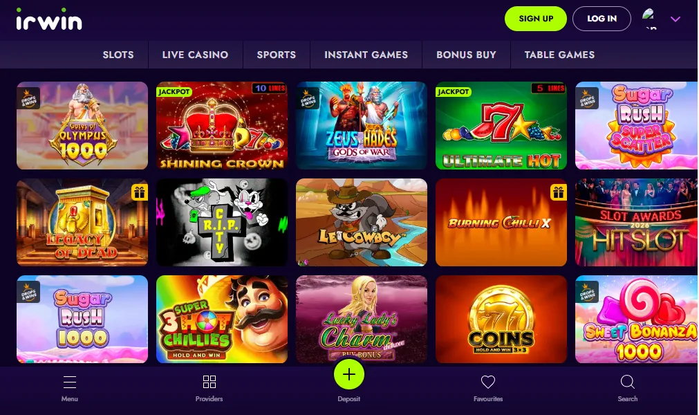 Screenshot of Irwin's games lobby