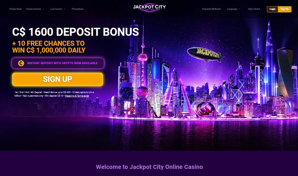 Screenshot of JackpotCity's homepage