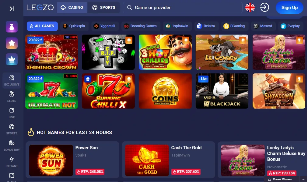 Screenshot of Legzo's games lobby
