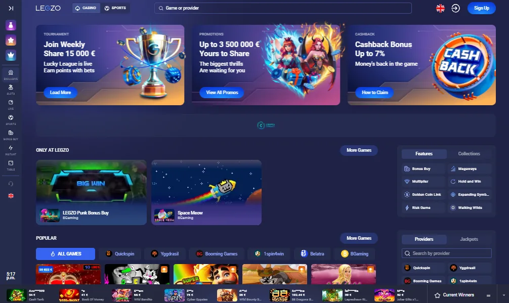 Screenshot of Legzo's homepage