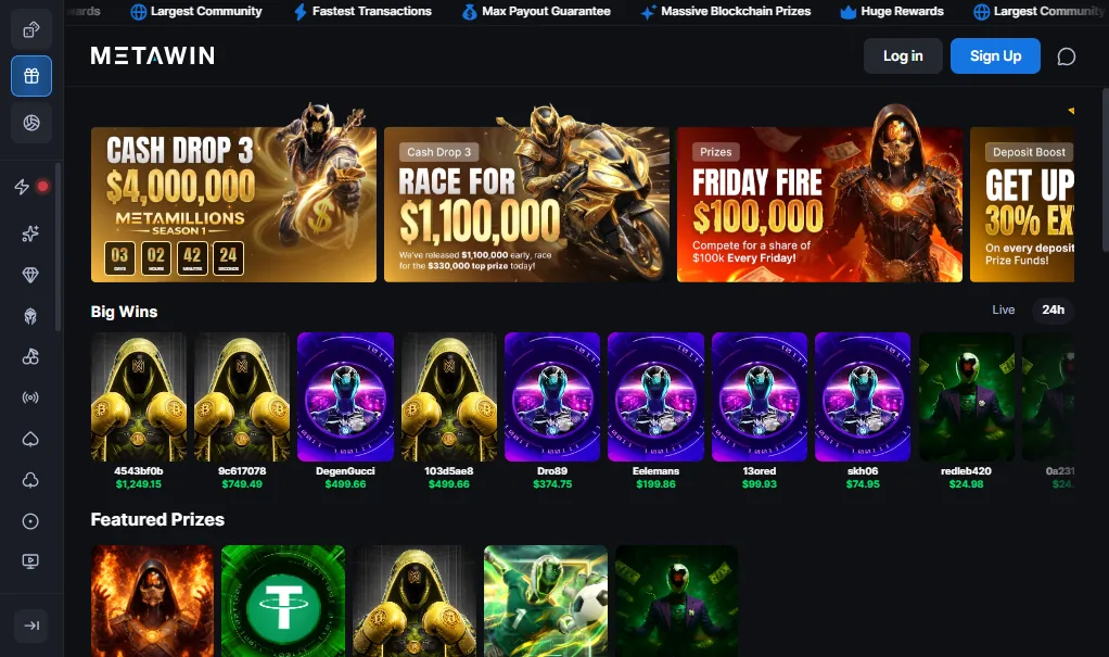 Screenshot of MetaWin's welcome bonus offer
