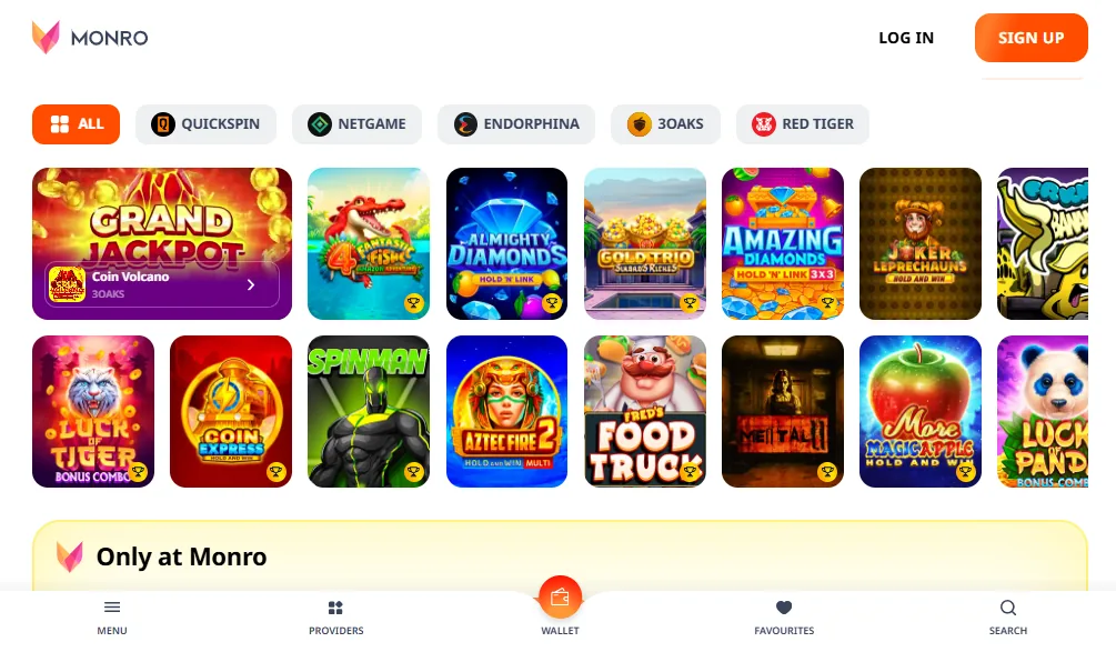 Screenshot of Monro's games lobby