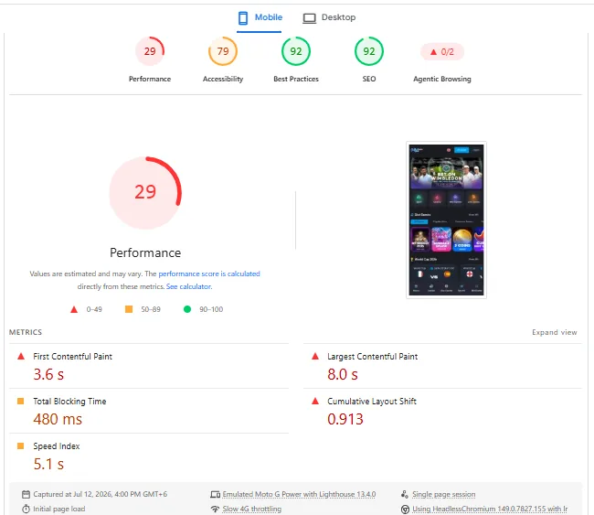 Screenshot of MyStake's mobile site
