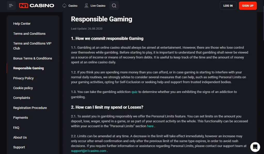 Responsible Gambling screenshot