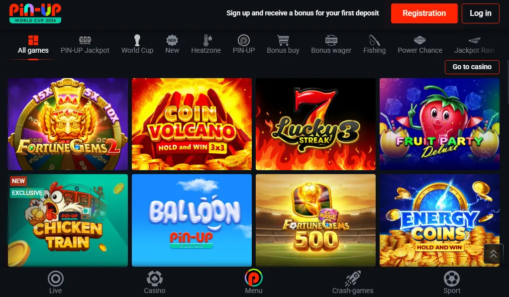 Screenshot of Pin-Up's games lobby