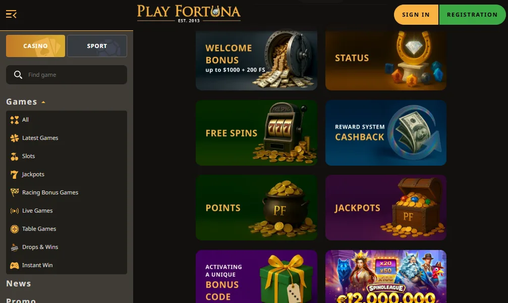 Screenshot of Play Fortuna's welcome bonus offer