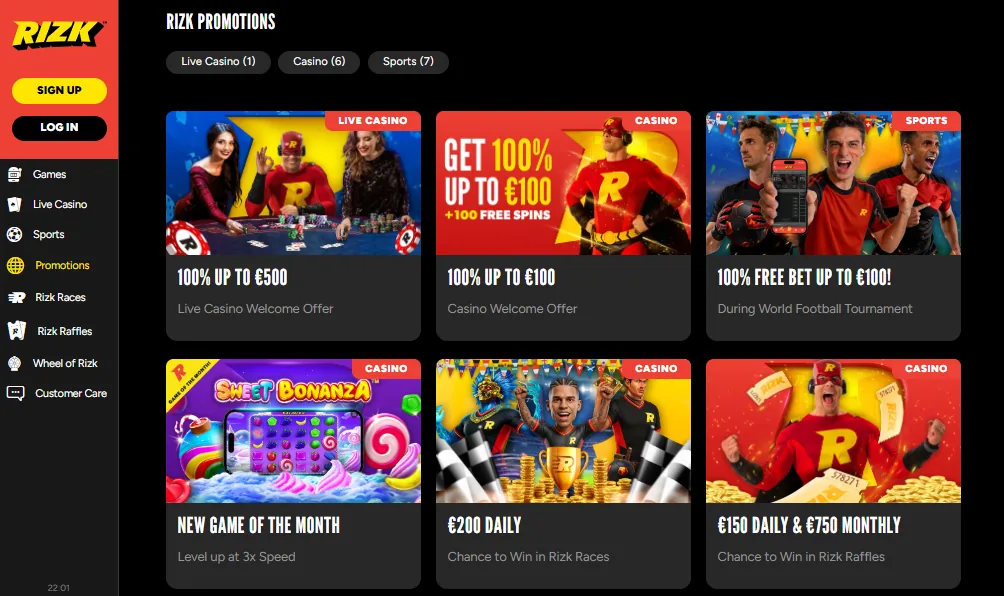 Screenshot of Rizk's welcome bonus offer