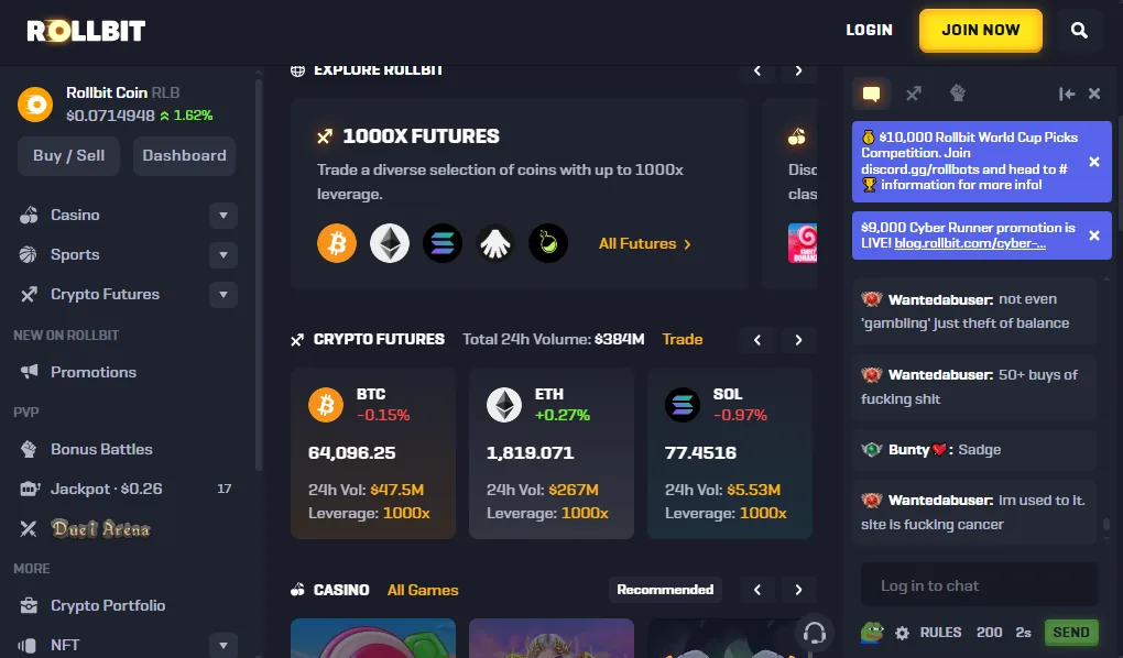 Screenshot of Rollbit's welcome bonus offer