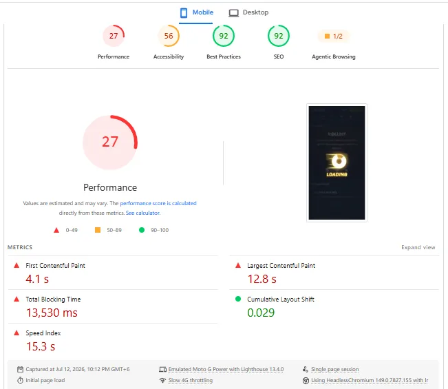 Screenshot of Rollbit's mobile site