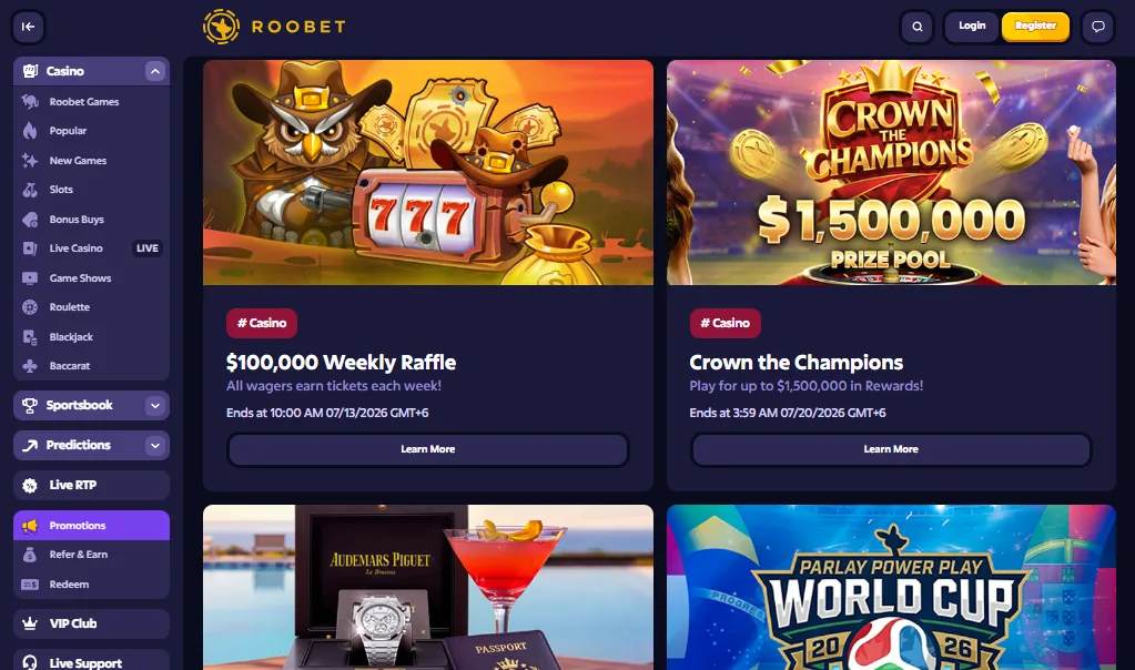 Screenshot of Roobet's welcome bonus offer