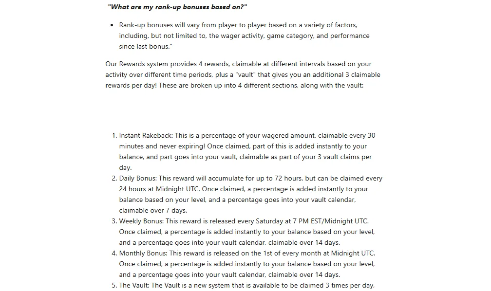 Screenshot of Roobet's bonus terms and wagering requirements