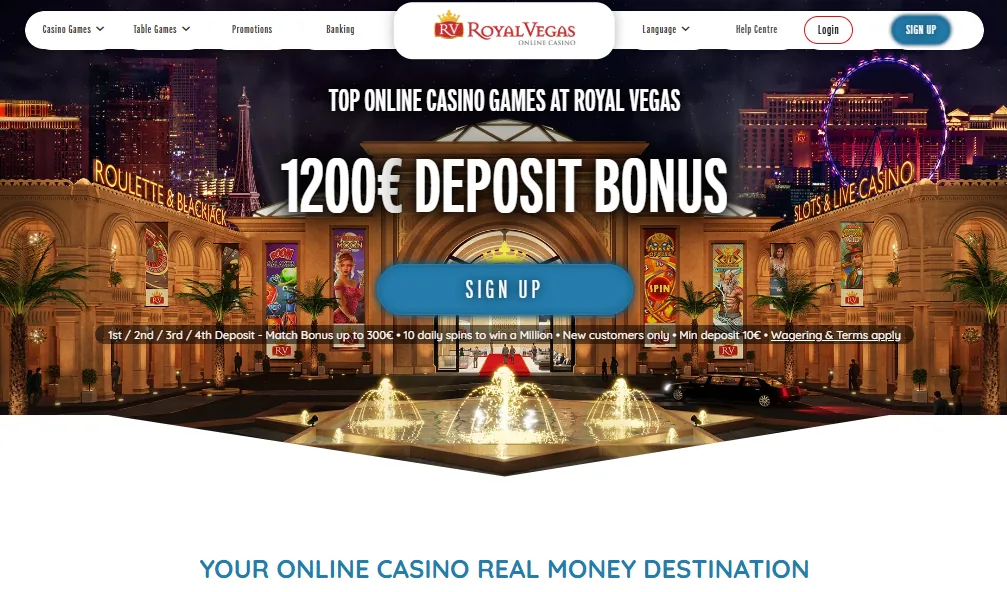 Screenshot of Royal Vegas's welcome bonus offer