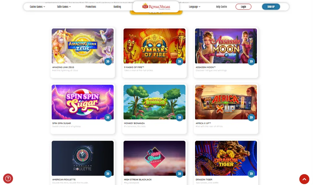 Screenshot of Royal Vegas's games lobby
