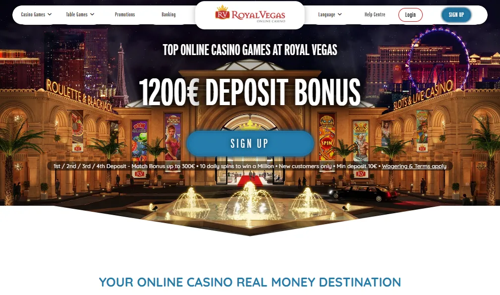 Screenshot of Royal Vegas's homepage