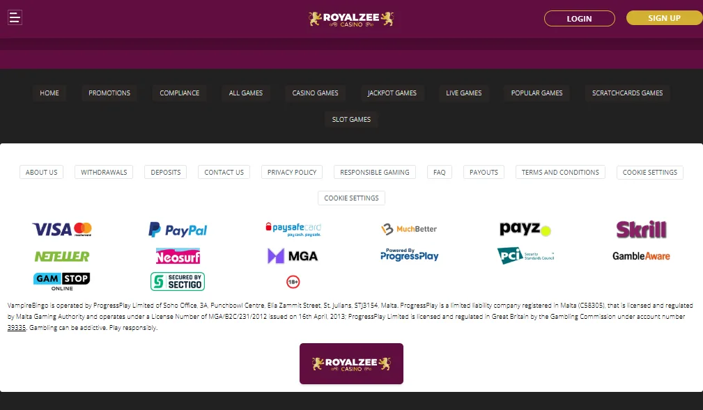 Screenshot of Royalzee's cashier and payment methods