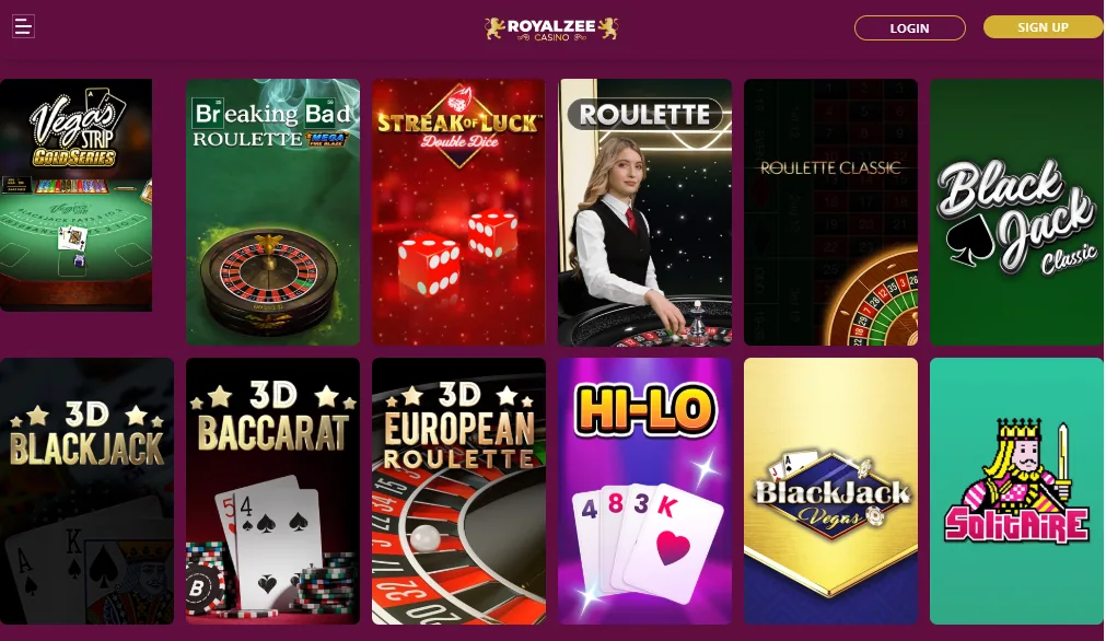 Screenshot of Royalzee's games lobby