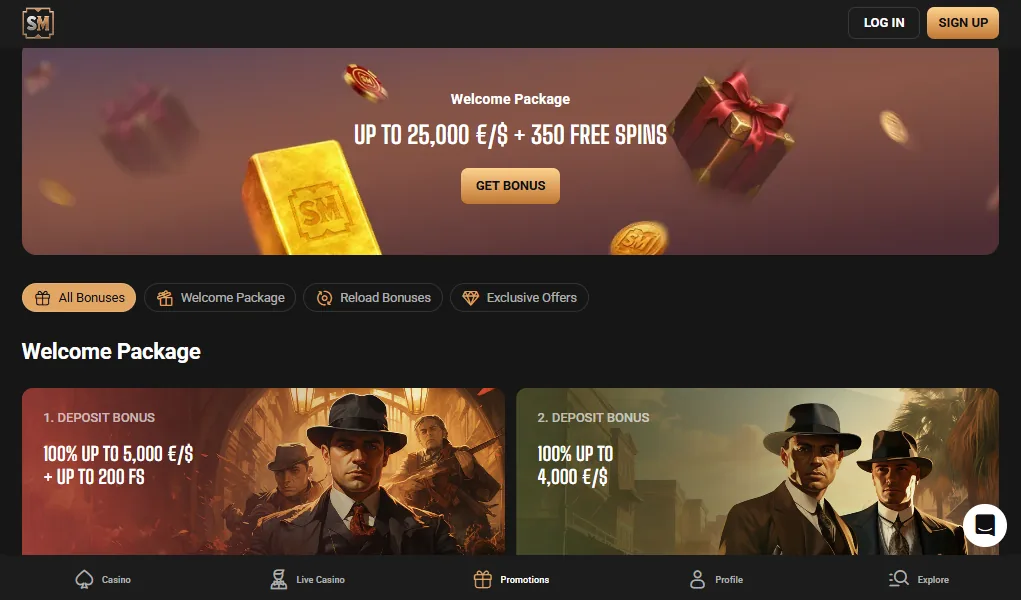 Screenshot of Slot Mafia's welcome bonus offer