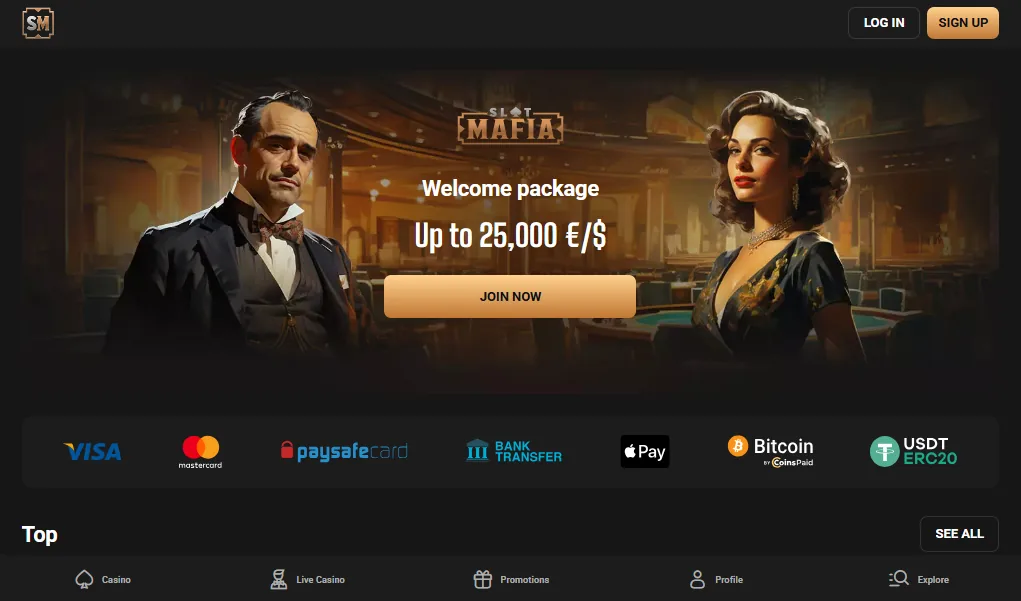 Screenshot of Slot Mafia's homepage