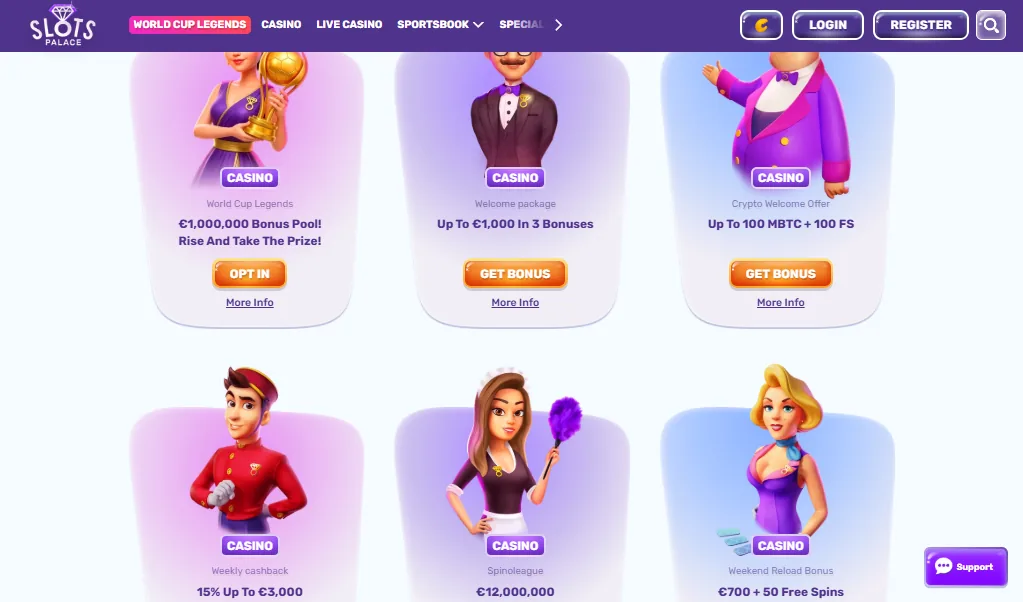 Screenshot of Slots Palace's welcome bonus offer