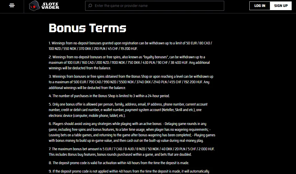 Bonus Terms screenshot