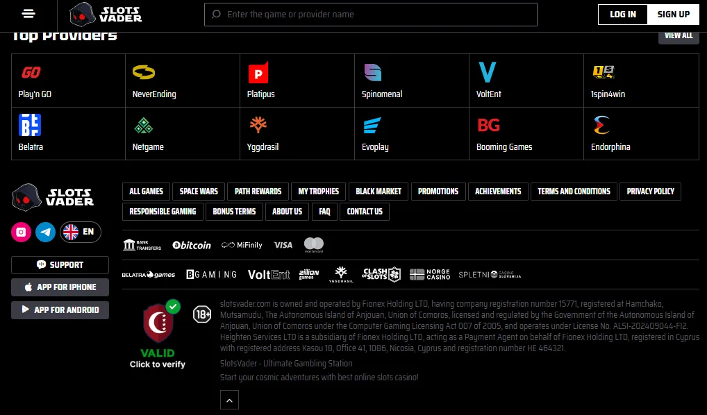 Footer Licence screenshot