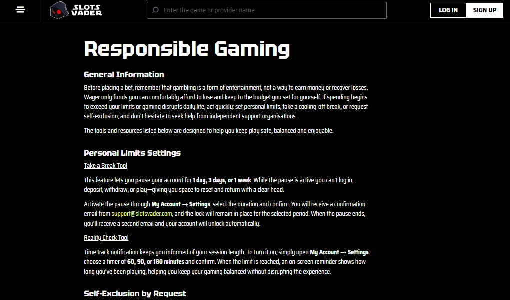 Responsible Gambling screenshot