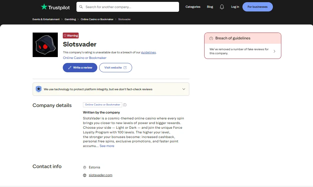 Trustpilot Overview screenshot