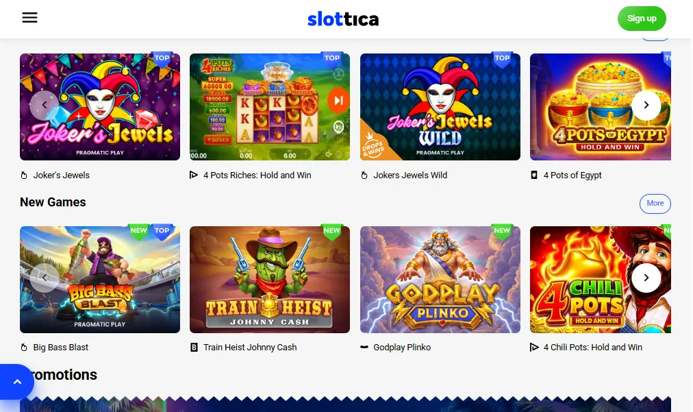 Screenshot of Slottica's games lobby