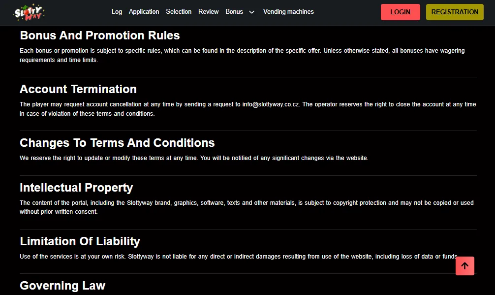 Screenshot of Slottyway's bonus terms and wagering requirements